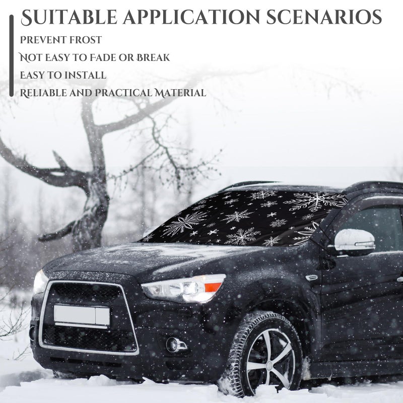 BBTO 2 Pcs Windshield Cover for Ice and Snow 210T Silver Coated Waterproof Frost Cover 69 x 42 Inches All Seasons Windshield Protector with Elastic Straps Snowflake Winter Car Accessories for Cars - Image 4