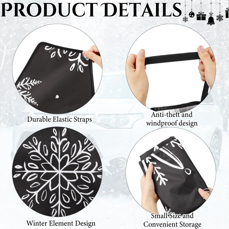 BBTO 2 Pcs Windshield Cover for Ice and Snow 210T Silver Coated Waterproof Frost Cover 69 x 42 Inches All Seasons Windshield Protector with Elastic Straps Snowflake Winter Car Accessories for Cars - Image 3