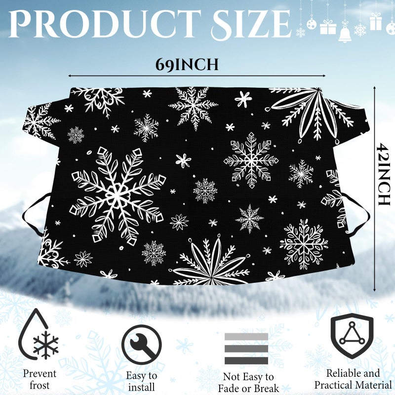 BBTO 2 Pcs Windshield Cover for Ice and Snow 210T Silver Coated Waterproof Frost Cover 69 x 42 Inches All Seasons Windshield Protector with Elastic Straps Snowflake Winter Car Accessories for Cars - Image 2