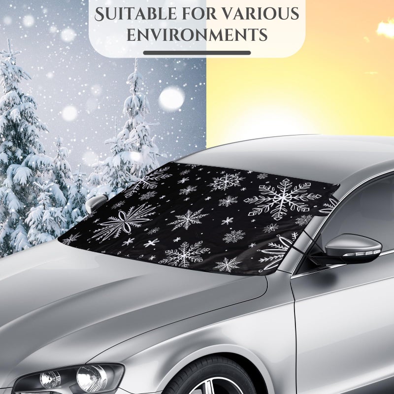 BBTO 2 Pcs Windshield Cover for Ice and Snow 210T Silver Coated Waterproof Frost Cover 69 x 42 Inches All Seasons Windshield Protector with Elastic Straps Snowflake Winter Car Accessories for Cars - Image 5