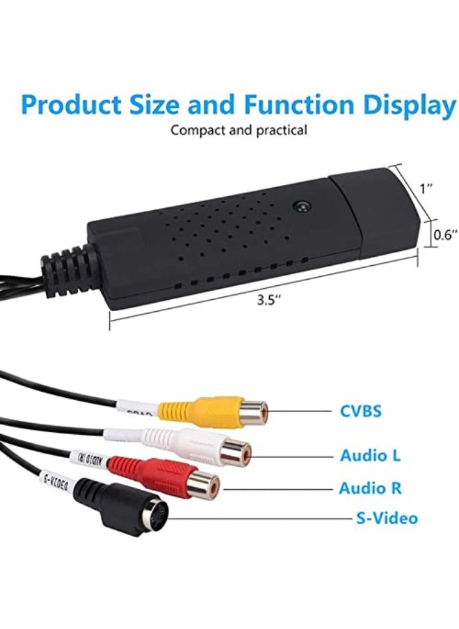 Generic محول صوت وفيديو USB في اتش اس الى رقمي بطاقة التقاط الفيديو رقمنة من التناظري VCR VHS DVD ويندوز 7 8 10 كاست ويف عدد المنافذ: 2  - Image 3