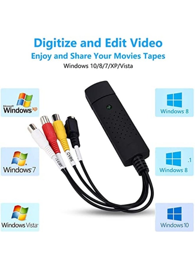Generic محول صوت وفيديو USB في اتش اس الى رقمي بطاقة التقاط الفيديو رقمنة من التناظري VCR VHS DVD ويندوز 7 8 10 كاست ويف عدد المنافذ: 2  - Image 5