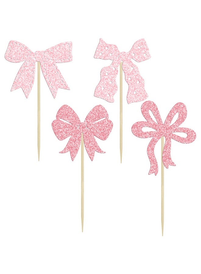 Ephlyn 24Pcs Pink Bow Cupcake Toppers Bow Birthday Cake Topper Girls Birthday Party Decorations Bowknot Cupcake Decorations for Bridal Baby Shower Birthday Wedding Themed Party Multi - Image 3