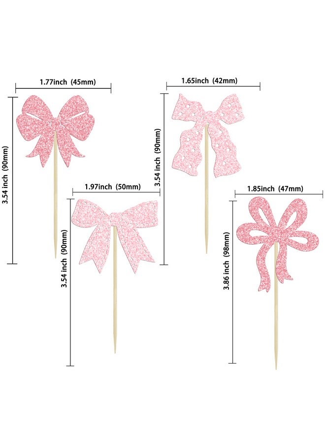 Ephlyn 24Pcs Pink Bow Cupcake Toppers Bow Birthday Cake Topper Girls Birthday Party Decorations Bowknot Cupcake Decorations for Bridal Baby Shower Birthday Wedding Themed Party Multi - Image 2