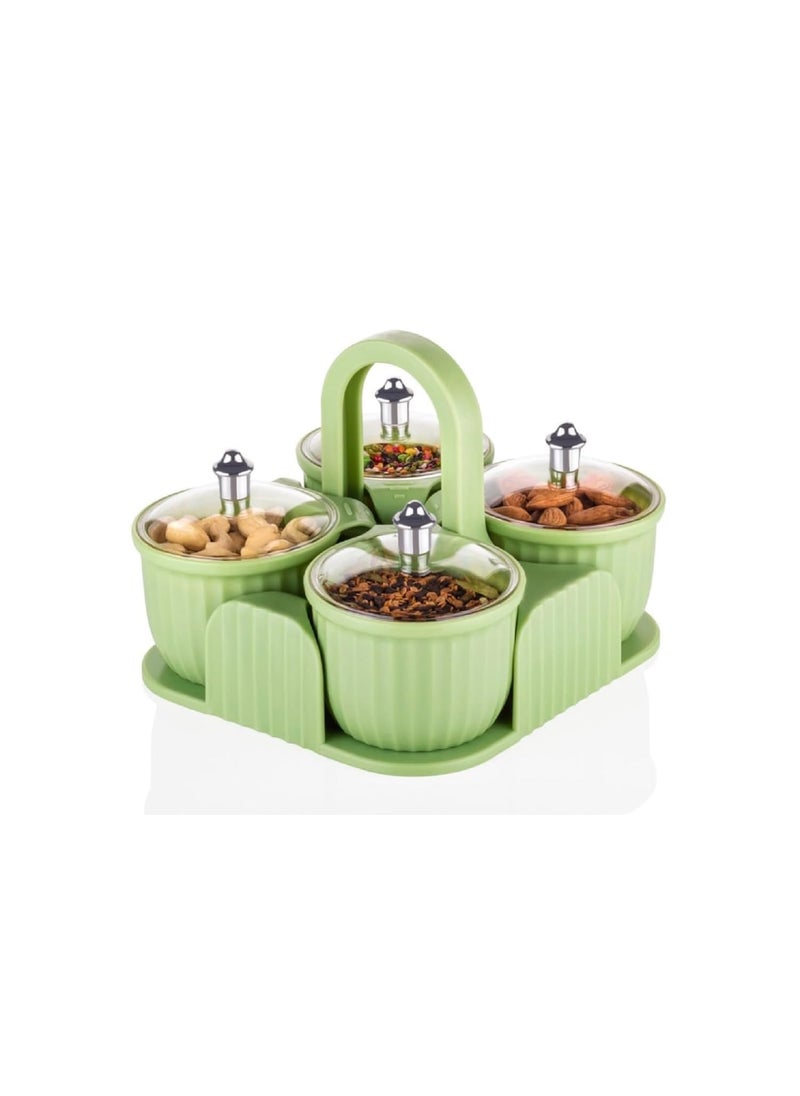 FLYFAR FLYFAR Dry Fruit Box 4 pc Jar Set Aachar Pickle Container Mukhwas Tray Dining Spice Stand ABS Plastic Chocolate Mouth Freshener Sweets Masala Storage For Gift Home kitchen MULTICOLOR Pack Of 2  - Image 2
