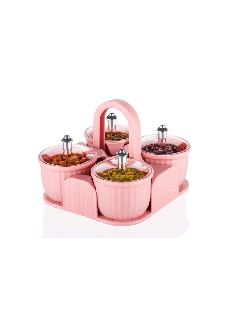 FLYFAR FLYFAR Dry Fruit Box 4 pc Jar Set Aachar Pickle Container Mukhwas Tray Dining Spice Stand ABS Plastic Chocolate Mouth Freshener Sweets Masala Storage For Gift Home kitchen MULTICOLOR Pack Of 2  - Image 3