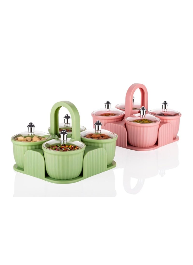FLYFAR FLYFAR Dry Fruit Box 4 pc Jar Set Aachar Pickle Container Mukhwas Tray Dining Spice Stand ABS Plastic Chocolate Mouth Freshener Sweets Masala Storage For Gift Home kitchen MULTICOLOR Pack Of 2  - Image 1