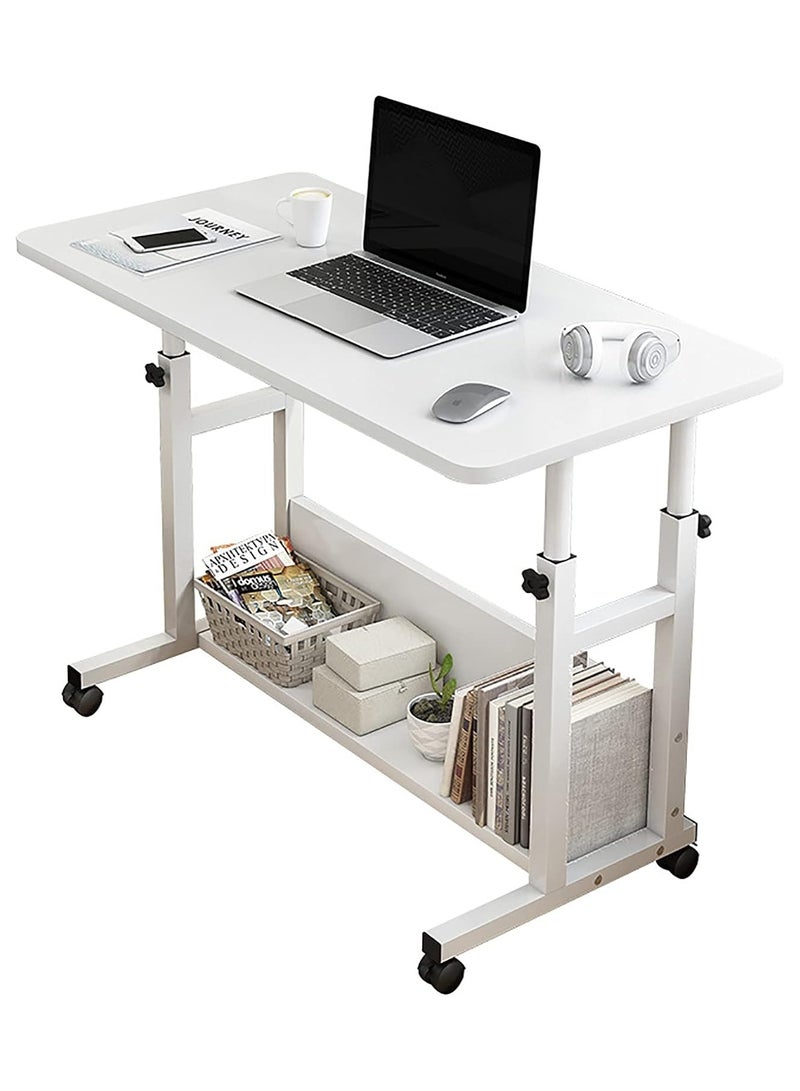DubaiGallery حامل طاولة الكمبيوتر المحمول، محطة عمل الكمبيوتر المحمول، المكتب المنزلي، طاولة نهاية متحركة، رف تخزين قابل للتعديل مع عجلات، حامل مكتب كتابة الكمبيوتر لغرفة النوم - Image 1