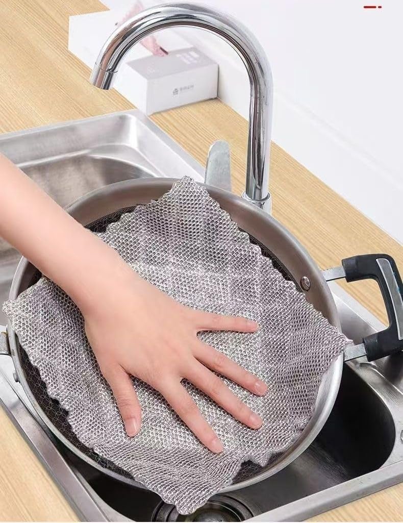 SHARK WAVE SHARKWAVE Non-Scratch Microfiber Double-Sided Dish Wash Cloth, Steel Wire Dish Cloth, Wire Dishwashing Rags Stainless Steel Scrubber Wire Dishcloth for Washing Dishes Counters 5 Pcs 20cm x 20cm - Image 3