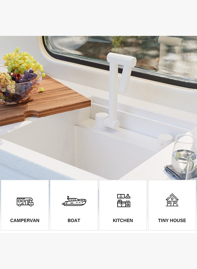 كورفوس حوض مطبخ متنقل (40.6 × 53.3 × 22.9 سم) - حوض سفلي من الستانلس ستيل 16 مقياس مع حوض مفرد ولوح تقطيع قابل للطي وصنبور - باللون الأبيض - Image 2