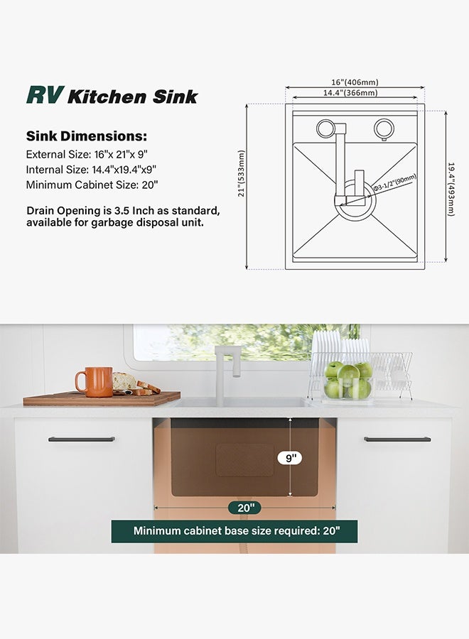 كورفوس حوض مطبخ متنقل (40.6 × 53.3 × 22.9 سم) - حوض سفلي من الستانلس ستيل 16 مقياس مع حوض مفرد ولوح تقطيع قابل للطي وصنبور - باللون الأبيض - Image 3