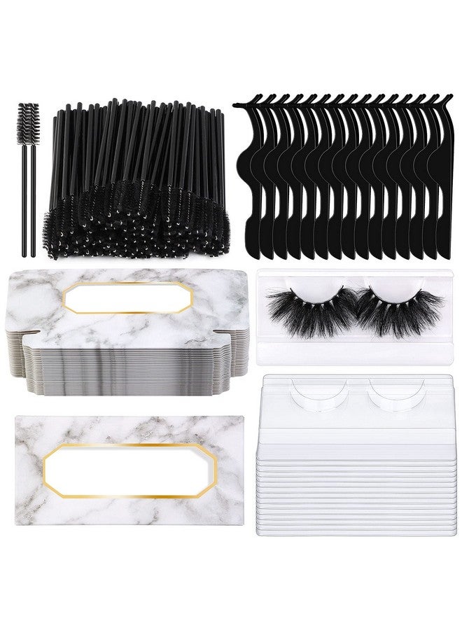 MAGEFY 175 Pieces Lash Packaging Wholesale, Include 30 Empty Eyelashes Packaging Box, 30 False Lash Trays, 15 Eyelash Tweezers and 100 Eyelash Brush Mascara Wands Disposable (Marble) - Image 1