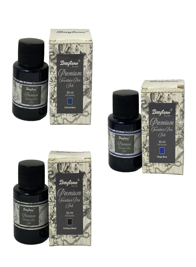 Daytone Premium Fountain Pen Ink (Trio Pack of 3) (Basic Kit: Antique Black, Oxford Blue, Regal Blue, 30 ml Each) - Image 1