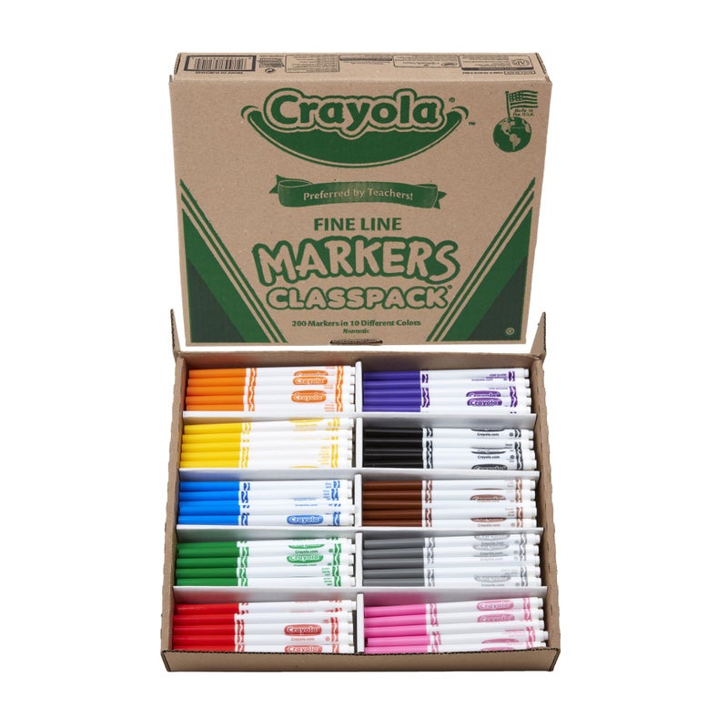 Crayola Fine Line Markers Classpack (200ct), Markers for Kids, Teacher Classroom Must Have, Back to School, Bulk Markers For School - Image 1
