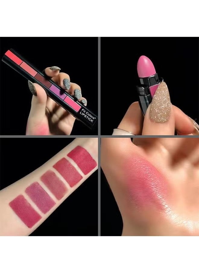 Fit Colors - 5 Colors Nude Matte Finish 5 in 1 Lipstick- Long Lasting Waterproof Lipstick (#01#RED) - Image 1