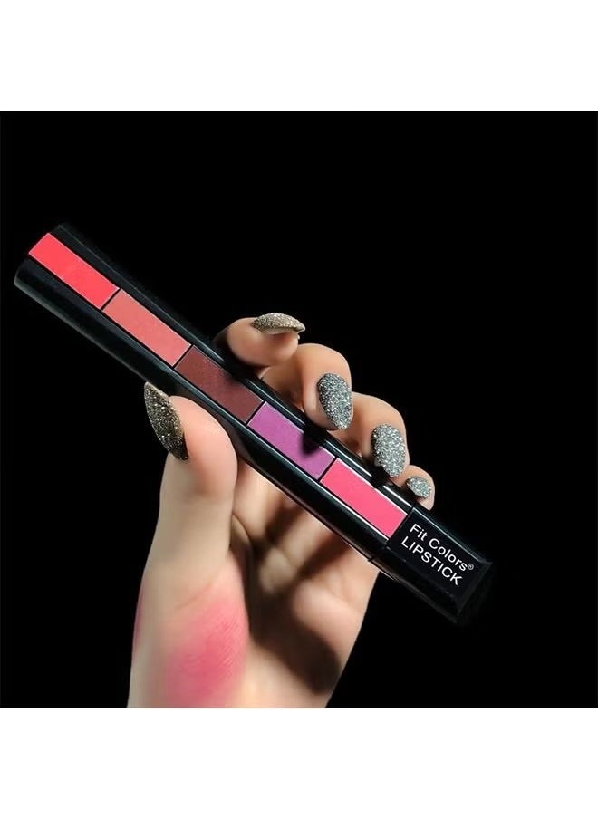 Fit Colors - 5 Colors Nude Matte Finish 5 in 1 Lipstick- Long Lasting Waterproof Lipstick (#01#RED) - Image 1