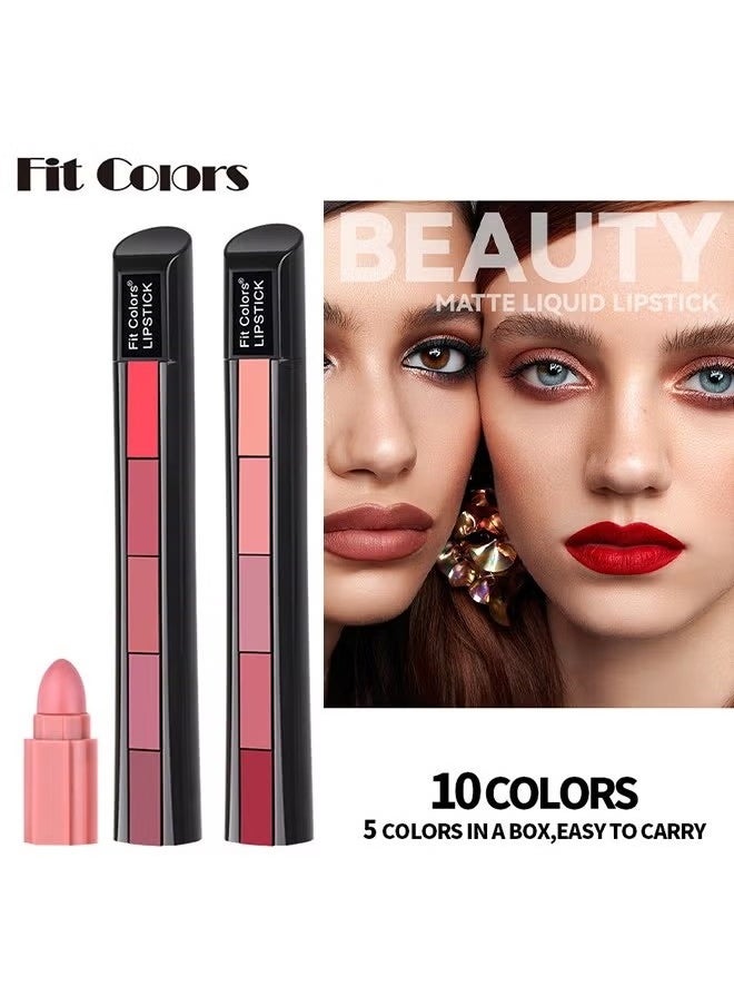 Fit Colors - 5 Colors Nude Matte Finish 5 in 1 Lipstick- Long Lasting Waterproof Lipstick (#01#RED) - Image 1