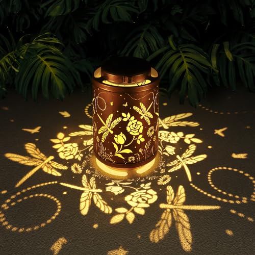 Tepaken Solar Outdoor Lanterns, Dragonfly Garden Decor LED Light Hanging Waterproof Solar Lantern Birthday Gifts for Women Mon Grandma Sunflower Solar Lights Outdoor Decoration for Patio - Image 1