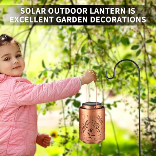 Tepaken Solar Outdoor Lanterns, Dragonfly Garden Decor LED Light Hanging Waterproof Solar Lantern Birthday Gifts for Women Mon Grandma Sunflower Solar Lights Outdoor Decoration for Patio - Image 5