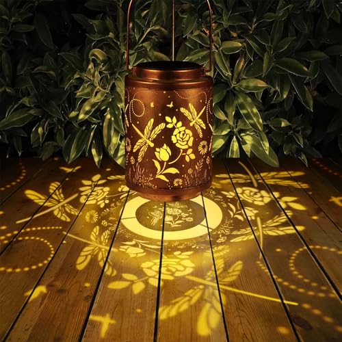 Tepaken Solar Outdoor Lanterns, Dragonfly Garden Decor LED Light Hanging Waterproof Solar Lantern Birthday Gifts for Women Mon Grandma Sunflower Solar Lights Outdoor Decoration for Patio - Image 3