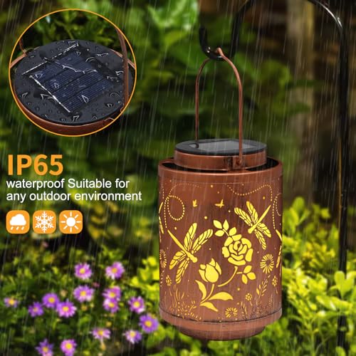 Tepaken Solar Outdoor Lanterns, Dragonfly Garden Decor LED Light Hanging Waterproof Solar Lantern Birthday Gifts for Women Mon Grandma Sunflower Solar Lights Outdoor Decoration for Patio - Image 4
