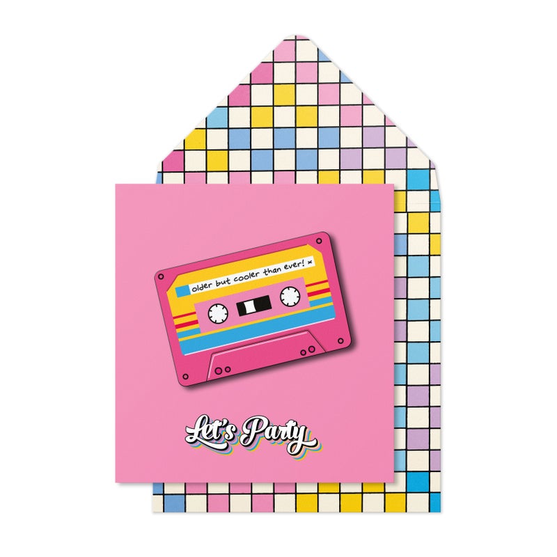 Tache Funny Birthday Greeting Card Blank Inside, Retro Cassette Tape Design - Image 1