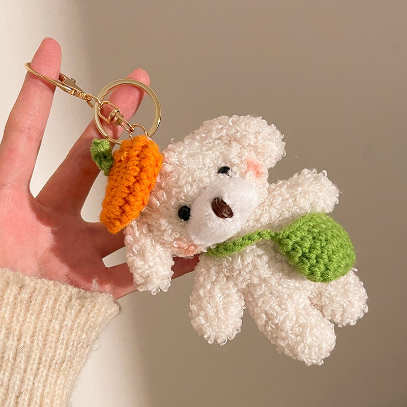 Cute cartoon plush bunny with rosy cheeks, bag/keychain charm (carrot and white bear)