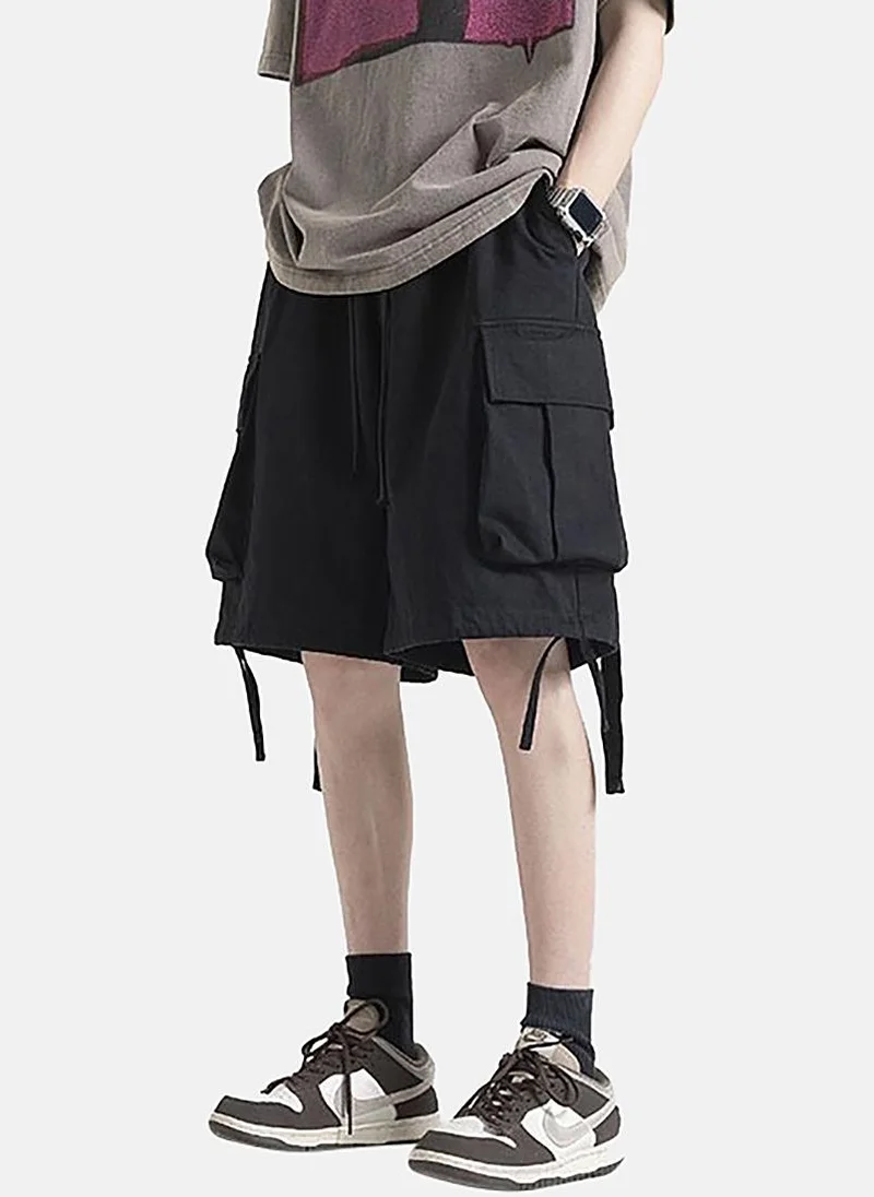 يونيكي Black Mid Rise Soild Relaxed Fit Shorts