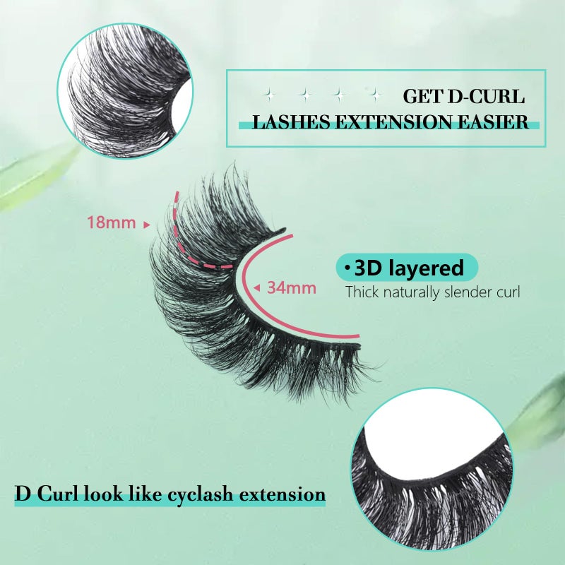 FOINEMYED Mink Lashes Strip Eyelashes Fluffy Volume False Eyelashes that Look Like Extensions Glamour Wispy Curly Fake Lashes 5 Pairs Pack - Image 3