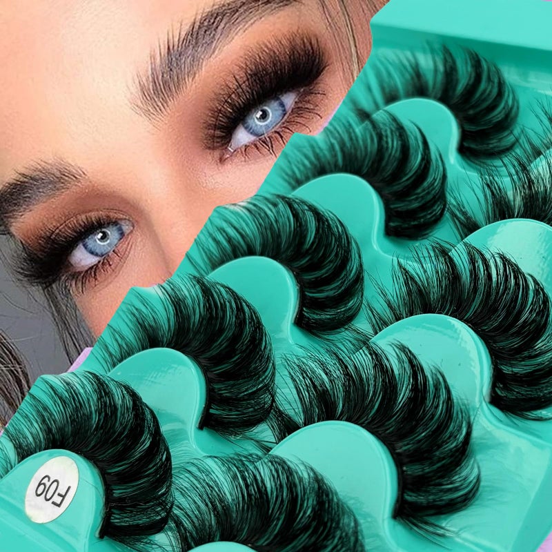 FOINEMYED Mink Lashes Strip Eyelashes Fluffy Volume False Eyelashes that Look Like Extensions Glamour Wispy Curly Fake Lashes 5 Pairs Pack - Image 1