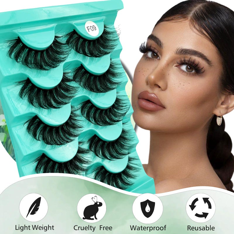 FOINEMYED Mink Lashes Strip Eyelashes Fluffy Volume False Eyelashes that Look Like Extensions Glamour Wispy Curly Fake Lashes 5 Pairs Pack - Image 2