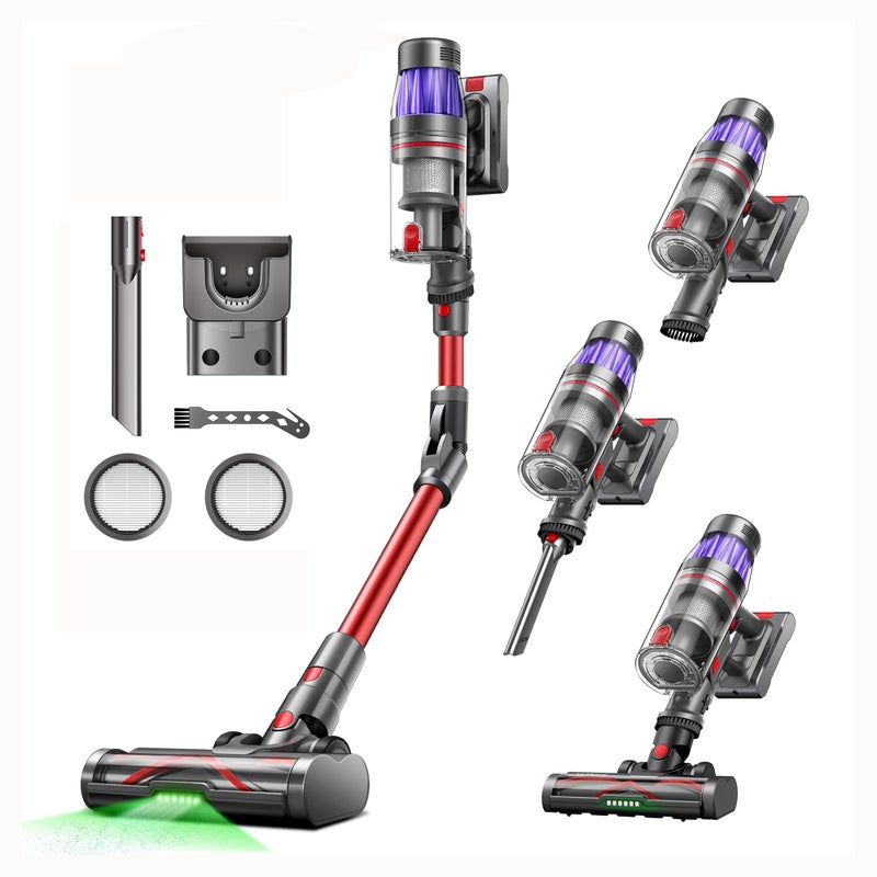 Ultenic Cordless Vacuum Cleaner, 550W/50Kpa, 60Mins Runtime, Stick Vacuum Cordless with 180Â°Bendable Wand, Anti-Tangle Brush, Vacuum Cleaners for Home/Pet Hair/Carpet/Floor (Red) - Image 1