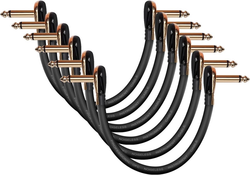 Donner Guitar Patch Cables Right Angle 6 Inch 1/4 Instrument Cables for Effect Pedals 6 Pack - Image 1