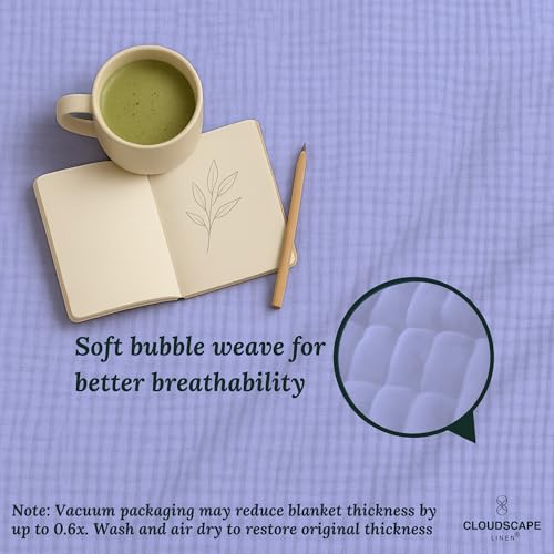 CloudScape Linen Cloud Scape Linen 8-Layer Muslin Blanket Queen Size - 100% Cotton, Soft and Breathable, Oversized Winter Blanket, Fits up to Full Size Bed, 92x92, Lavender Blue - Image 3