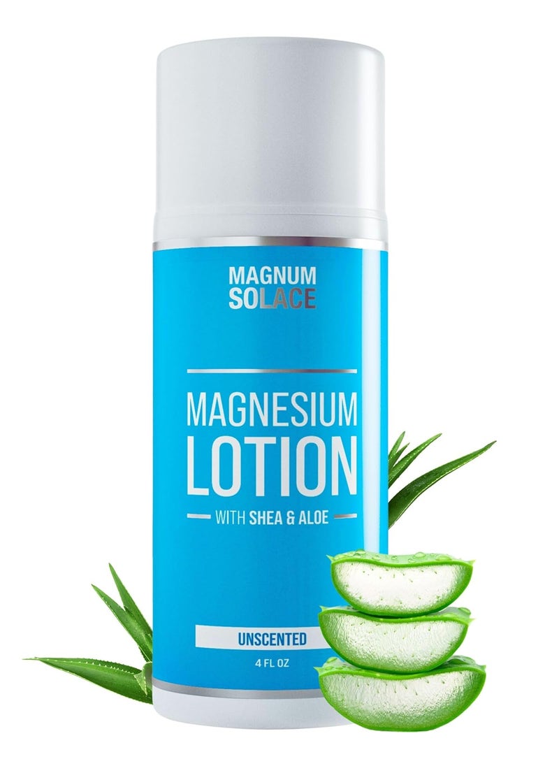 Magnum Solace Magnesium Lotion  Super Concentrated  Made with Aloe and Shea  for Leg Cramps Sore Muscles  Joints Rejuvenation  Safe for Kids Made in The USA Unscented 