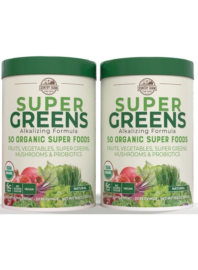 Super Greens Natural Flavor, 50 Organic Super Foods, USDA Organic Drink Mix, Fruits, Vegetables, Super Greens, Mushrooms & Probiotics, Supports Energy, 40 Servings, 10.6 Oz, 2 Pack
