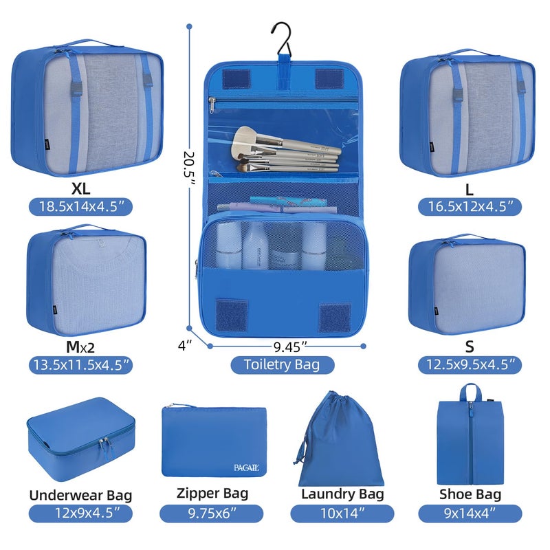 BAGAIL 10 Set Packing Cubes Various Sizes Packing Organizer for Travel Accessories Luggage Carry On Suitcase (10-Blue) - Image 2