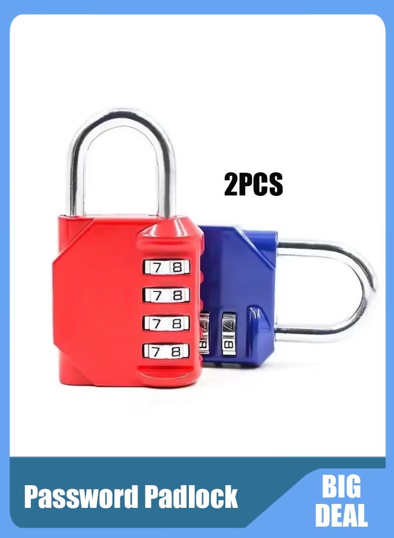2-Piece Password Padlock,Luggage Lock,4 Digit Outdoor Waterproof Padlock Red#Blue - Image 1