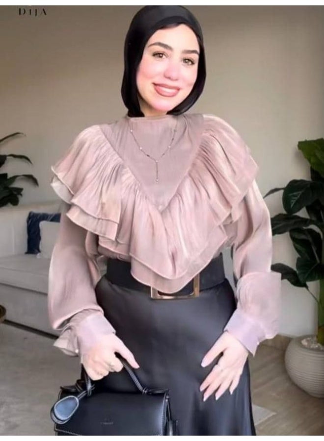 بلوزة سواريه كورنيشة أورجنزا مستورد – تصميم أنيق وفخم للمناسبات والسهرات | وان سايز حتى 85 كجم - Image 3