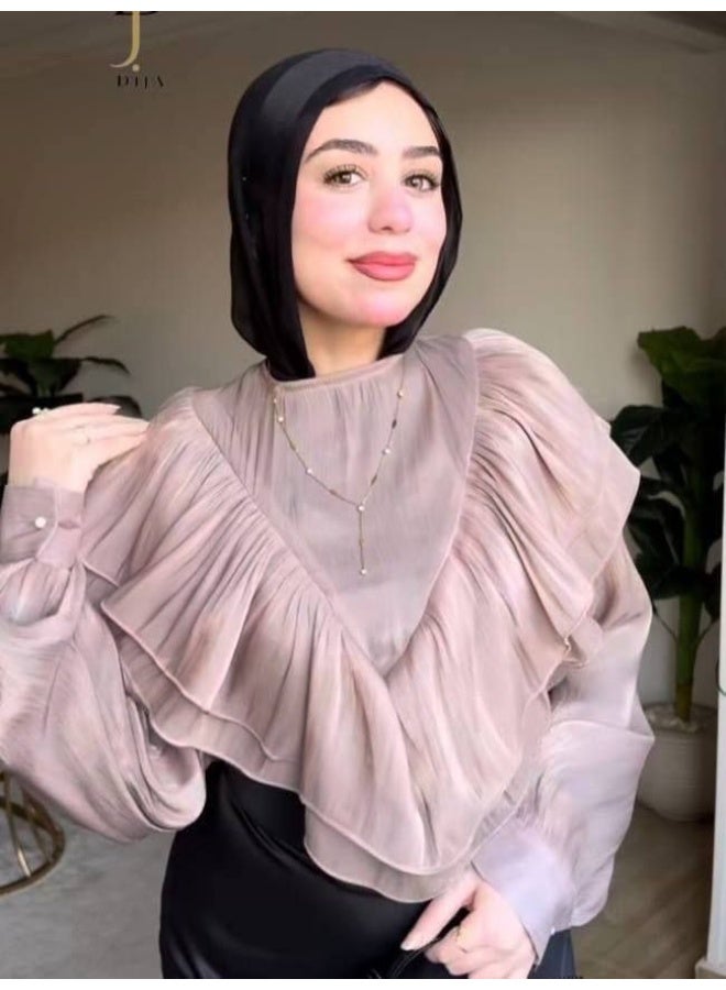 بلوزة سواريه كورنيشة أورجنزا مستورد – تصميم أنيق وفخم للمناسبات والسهرات | وان سايز حتى 85 كجم - Image 2