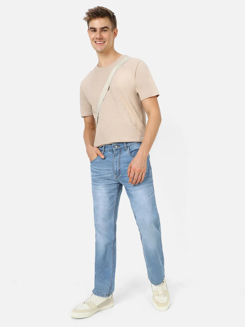 Urbano Fashion  Urbano Fashion Men's Light Blue Regular Fit Washed Jeans Stretchable for Men | Best Price UAE