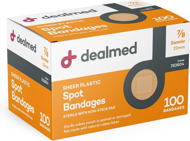 Dealmed لصقات ديل ميد البلاستيكية الشفافة 78 شريط دائري معقم صغير لاصق خارجي مع وسادة غير لاصقة خالية من اللاتكس للعناية بالجروح لمجموعة الإسعافات الأولية 100 في العلبة 1 عبوة - Image 1
