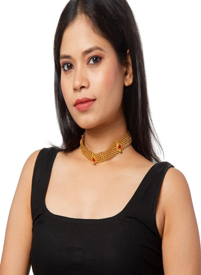 Bodha Traditional IndianGold Plated Stylish Traditional Ethnic Thushi Choker Necklace Jewellery Set for Women (SJN_98) - Image 3