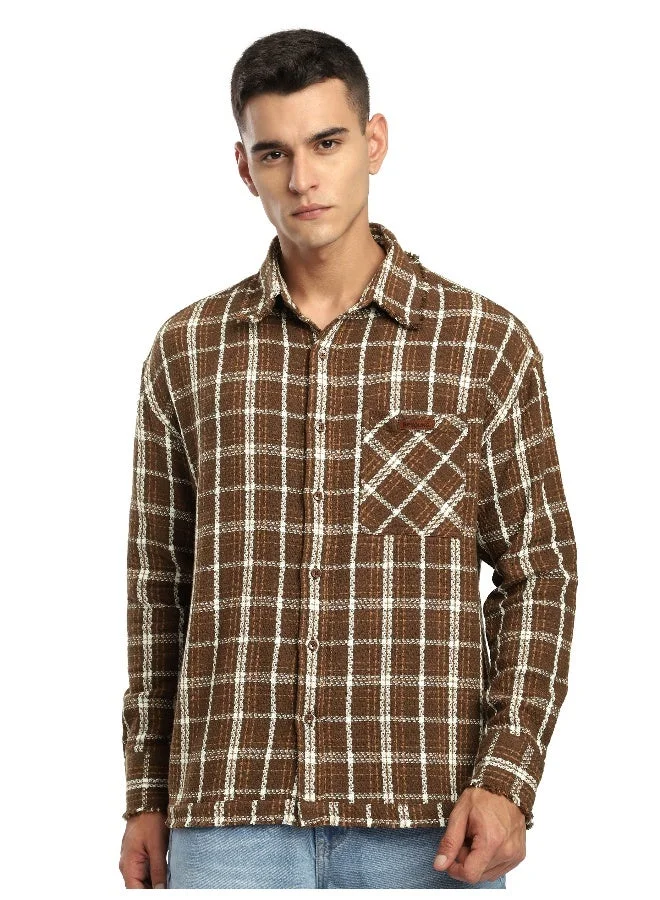 Beyoung Brown Rugged Flannel Overshirt