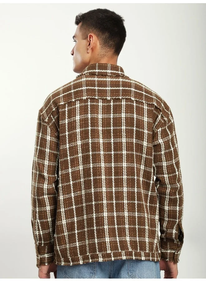 Beyoung Brown Rugged Flannel Overshirt