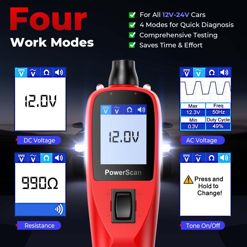 Autel PowerScan Automotive Circuit Tester: 2026 Power Circuit Probe Tool, 12-24V Electrical Short Open Breaker Circuit Finder, AC/DC Current Resistance, Duty Cycle, 20FT Extension Cord for All Cars - Image 4