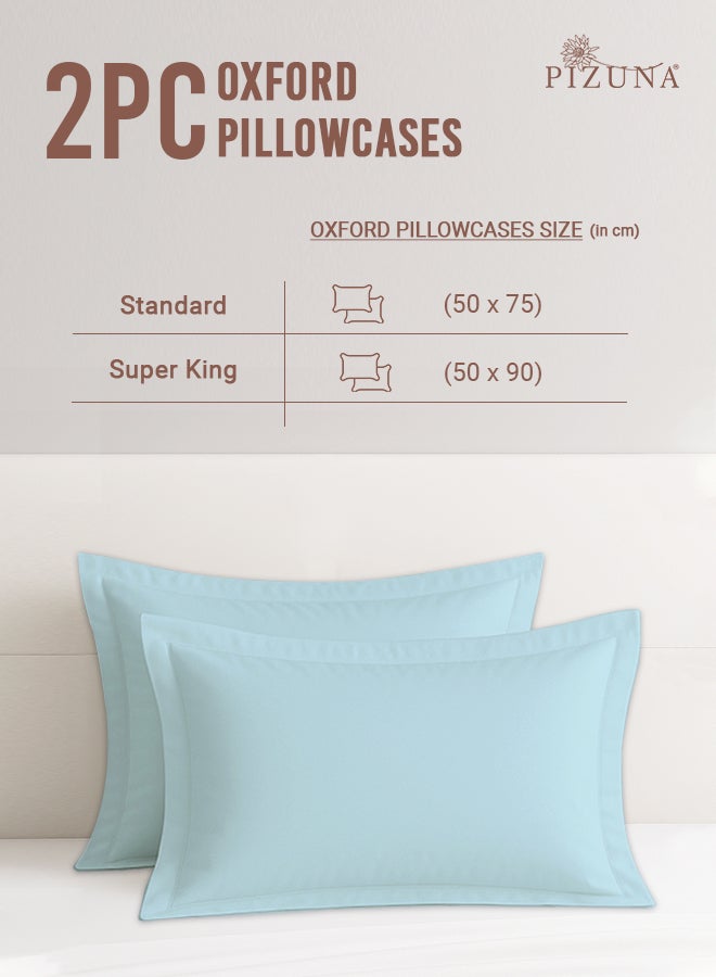 Pizuna Pure Combed Cotton Standard Pillow Cases 50x75 cm Baby Blue, 400 Thread Count Soft Luxurious 100% Long Staple Cotton Sateen Weave Pillow Cover With 5cm Hem (Cooling Pillowcase - 2 PC) - Image 3