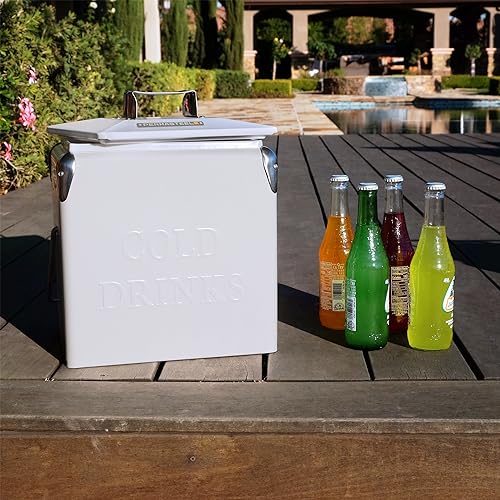Permasteel Retro Vintage 14-Qt Portable Ice Chest, Hard Metal Beverage Cooler, Personal Cooler for Camping, Beach, Picnic, Classic Style, White - Image 2