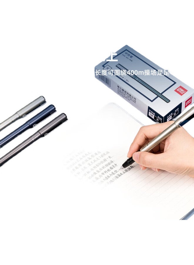 Deli Business-Style Retractable Gel Pen, Carbon Ink, Colorful Barrel, Signature Pen, 0.38Mm Full Needle Tube, Office Pen, Black, 12 Pens/Box, S46 - Image 1