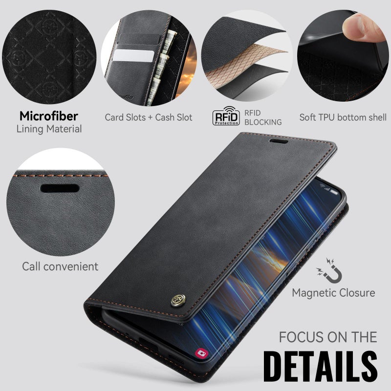 CaseMe For Samsung Galaxy S20 Ultra 033 Calf Leather Lining Microfibre Rfid Blocking Phone Case(Black) - Image 3